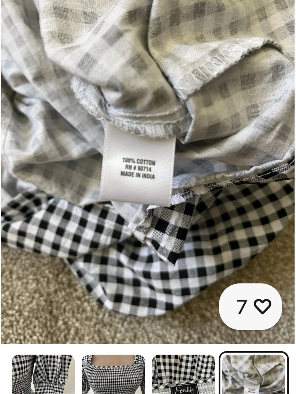 Gingham Dress BLACK WHITE mini Puff Sleeves BABY DOLL FIT & FLARE Smocked Top M - Picture 6 of 8
